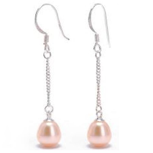 925 Sterling Silver Pink Freshwater Pearl Hanging Chain Earrings