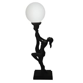 Trident Arabella Art Deco Table Lamp, Black With White Glass Shade, 60cm