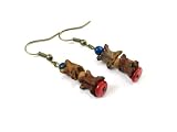 Genuine African Snake Vertebrae Dangle Earrings with Shell Discs and Malachite