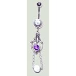 SAVE $12.05 - Genuine Amethyst Belly Button Ring with Steel curved barbell and Sterling Silver design $22.95