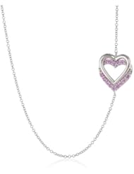 Sterling Silver Created Pink Sapphire Heart Sideway Necklace, 18"