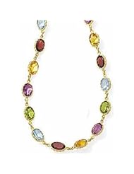 14k Solid Gold Oval Multi Stone By The Yard Necklace (36.0 cts.tw.)
