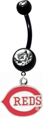Black Cincinatti Reds Charm Belly Button Ring
