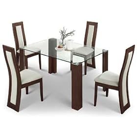 Julian Bowen Mistral Walnut Glass Dining Set Table + 4 Fabric Chairs