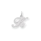 Sterling Silver Small Fancy Script Initial K Charm with 20 inch Sterling Silver Chain
