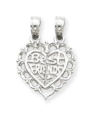 14k Gold White Gold Reversible Best Friends Break-apart Heart Pendant