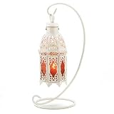 Amber Glass Iron Moroccan Style Tabletop Candle Lantern