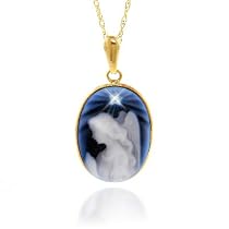 10K Diamond Accented Guardian Angel Cameo Pendant w/Chain & FREE Angel Box