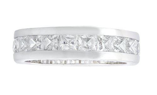 Platinum Plated Sterling Silver Cubic Zirconia Princess-Cut Eternity Ring, Size 8