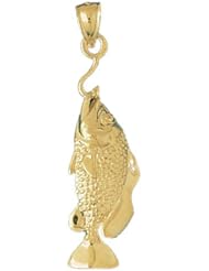 Dazzlers Solid 14 karats Gold 3D Sea Bass Fish Charm Pendant available in three colors from jewelsberry (weights: 5.8 grams only)