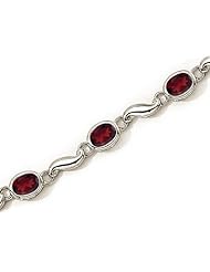 14K White Gold Oval Garnet Bracelet