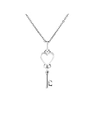 Heart Key Pendant Sterling Silver Rhodium Plated Designer Inspired Necklace 925 - 33mm
