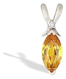14K White Gold Genuine Marquise Citrine and Diamond Pendant