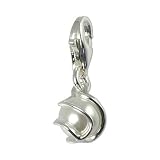 SilberDream Charm silver pearl in silvercage,925 Sterling Silver Charms Pendant with Lobster Clasp for Charms Bracelet, Necklace or Charms Carrier FC251W