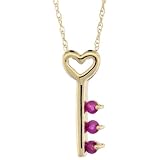 10k Gold 18 in. Thin Chain and 5 8 in (16mm) tall Key-To-My-Heart Pendant, w  Brilliant Cut Ruby...