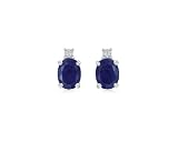Sterling Silver 7x5 Oval Dyed Sapphire and Diamond-Accent Post Earrings