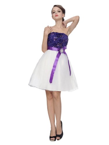 Remedios Boutique Floral and Sequined Tulle A Line Short Party Dress with Sash, Purple, S