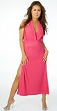 Sexy Long Evening Club Cocktail Halter Dress with Cummerbund Effect from Hot Fash Dresses - RENDEZVOUS Fuchsia