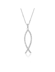 Bling Jewelry Sterling Silver CZ Pave Religious Fish Pendant Necklace