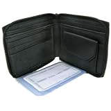 MEN'S BLACK LEATHER ZIPPER WALLET W/ PHOTO & COIN POUCH