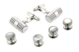 Silver plated and mother of pearl cufflinks and shirt stud formal set with presentation box. Made in the U.S.A