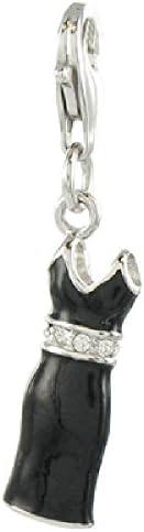 Oscaro Charms 925 Sterling Silver Black Dress Click-on Charm Lobster Clasp for Thomas Sabo Style Bracelets and Necklace