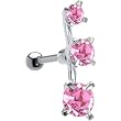 Sterling Silver 925 Pink Cubic Zirconia Trio Right Cartilage Ear Piercing