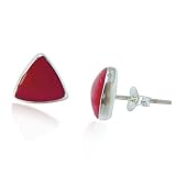 Chuvora Sterling Silver Red Genuine Sea Bamboo Coral Triangle Stud Earrings