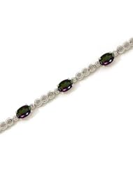 14K White Gold Oval Mystic Topaz and Diamond Bracelet