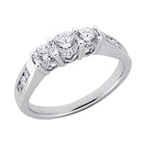 14k White 3 Stone 1.06 Ct Diamond Engagement Ring - Size 7.0