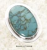 Sterling Silver Extra Bezel Set Genuine Turquoise Ring - Size 6.0