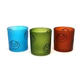 Set of 3 Frosted Glass Tealight Candle Holders - Earth Tones with Modern Circle Design