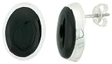 Sterling Silver Oval Black Resin Earrings 11/16 (18 mm)