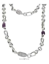 Sterling Silver 42" Amethyst and Quartz Bead and Link Necklace