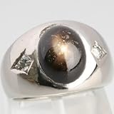 An Estate 14K White Gold Men's NATURAL Star Sapphire & Diamond Ring