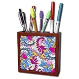 IMAGE OF Rewards4life Gifts - Vibrant Floral Swirls In Pink, Blue And Yellow - Tile Pen Holders-5 inch tile pen holder