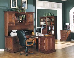 Corner Computer Desk Set with Llibrary Bookcase, Savannah Collection