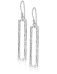 Sterling Silver Open Hammered Rectangle Drop Earrings