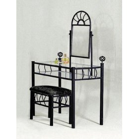 Sunburst Design BLACK VANITY SET - Table, Mirror and Bench