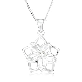 Sterling Silver Girl's Double Flower Pendant, 13-15"