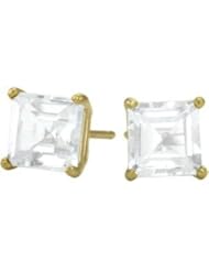 0.84tcw. Genuine 4mm Square Princess White Topaz 14 Karat White Gold Stud Earrings for Girls