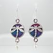 Round Dragonfly Dangle Earrings with Pearl Gemstone Beads in Sterling Silver with Patina Finish, #9147
