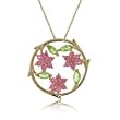 Pink Sapphire & Peridot Flower Vine Pendant in Yellow Gold