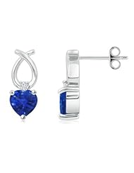 Round Diamond and Heart Blue Sapphire Earrings - 1 ct TGW