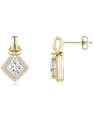 0.95 ct Princess Diamond Earrings with Round Diamond Border