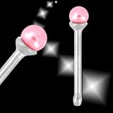 316L Surgical Steel Nose Bone Pink Pearl Nose Stud - 20g 7mm Length - Sold As Pairs