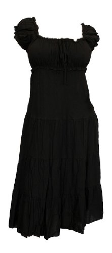 Plus Size MidNight Black Cotton Empire Waist SunDress - 1X