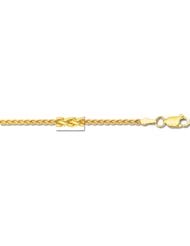 14K 30" Yellow Gold 2.1mm Polishdiamond Cut Round Wheat Chain With Lobster Clasp