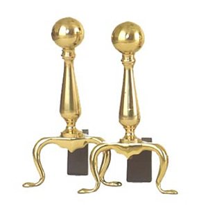 Solid Brass Ball Top Andirons with Short Shanks - Small