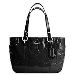 Coach Signature Embossed Logo Patent Leather Gallery Bag Tote Black